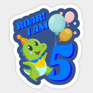 5th Birthday Child Kid Dino Dinosaur ROAR Sticker